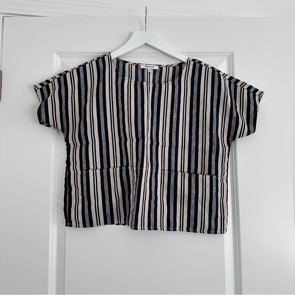 Madewell Black, Cream, and Navy Striped Short-Sleeve Top